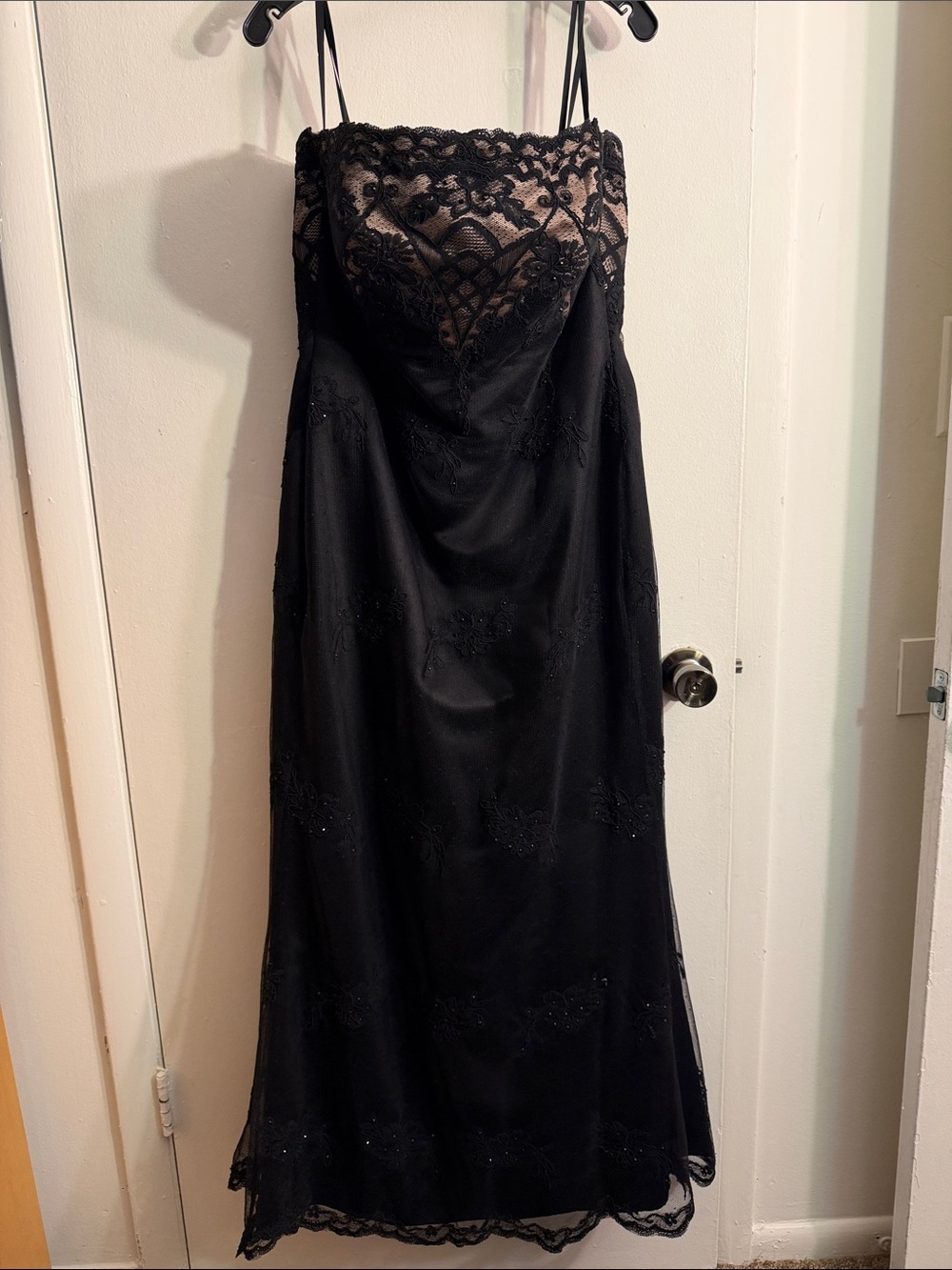 Morley Black Strapless Lace-Trim Slip Dress with Nude Illusion Bodice
